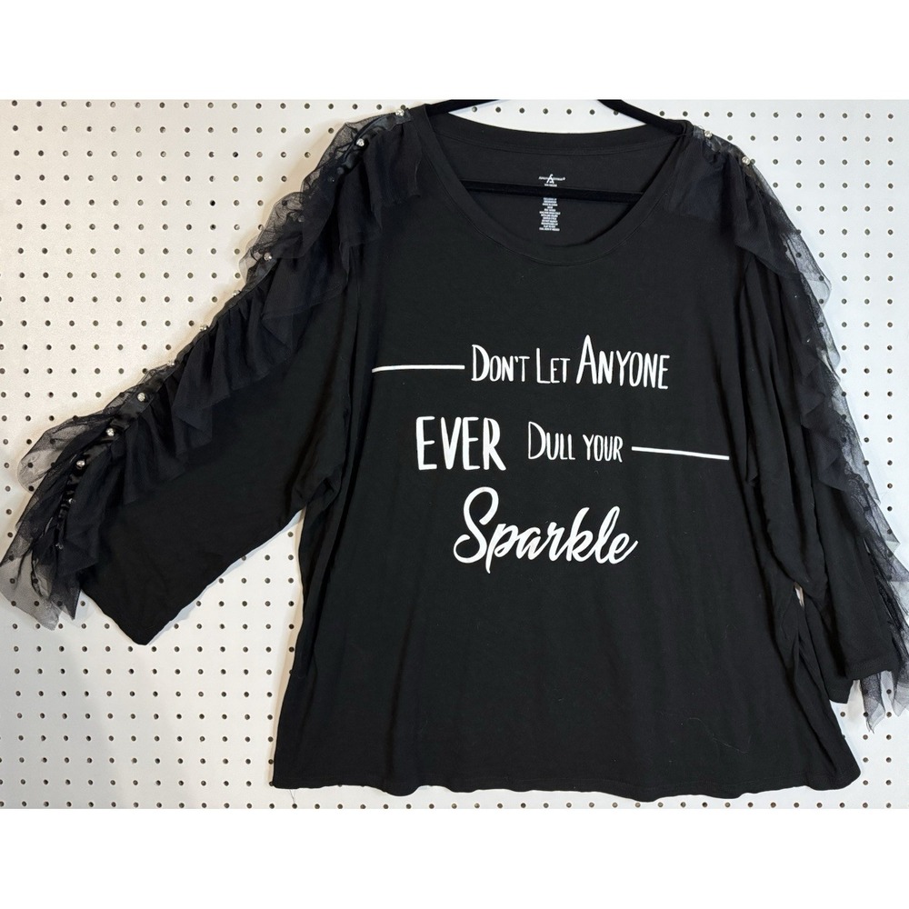 Ashley Stewart 26w/28w Don't let anyone dull your sparkle tee tulle rhinestones
